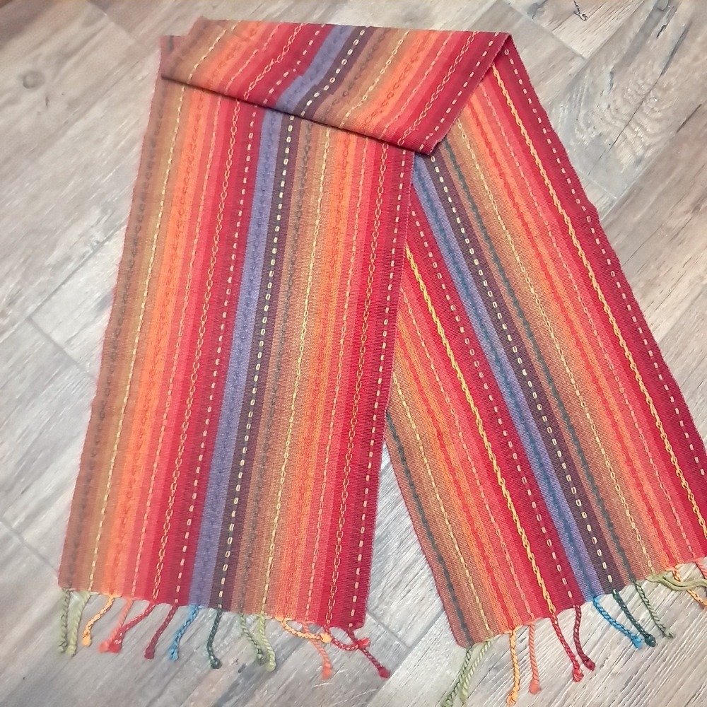 Pier 1 Imports Table Runner Striped Fringe rainbow boho aztec southwest fiesta